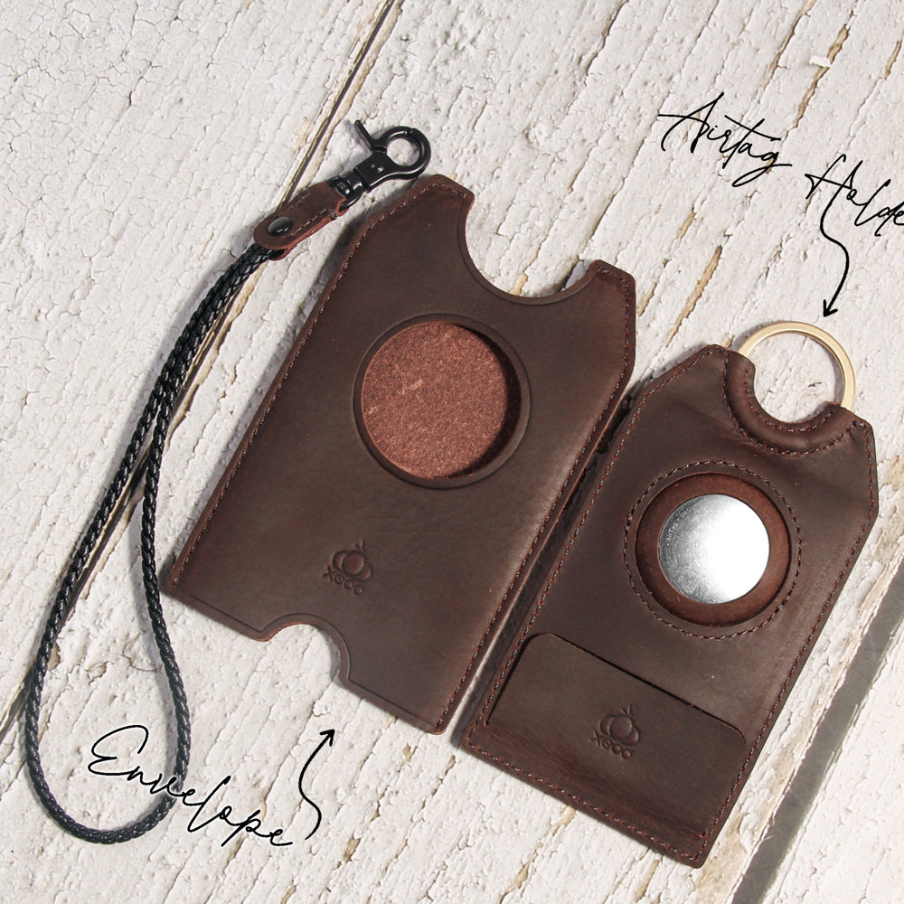 Genuine Leather Luggage Tag – Vintage Travel ID with Privacy Flap & AirTag Slot