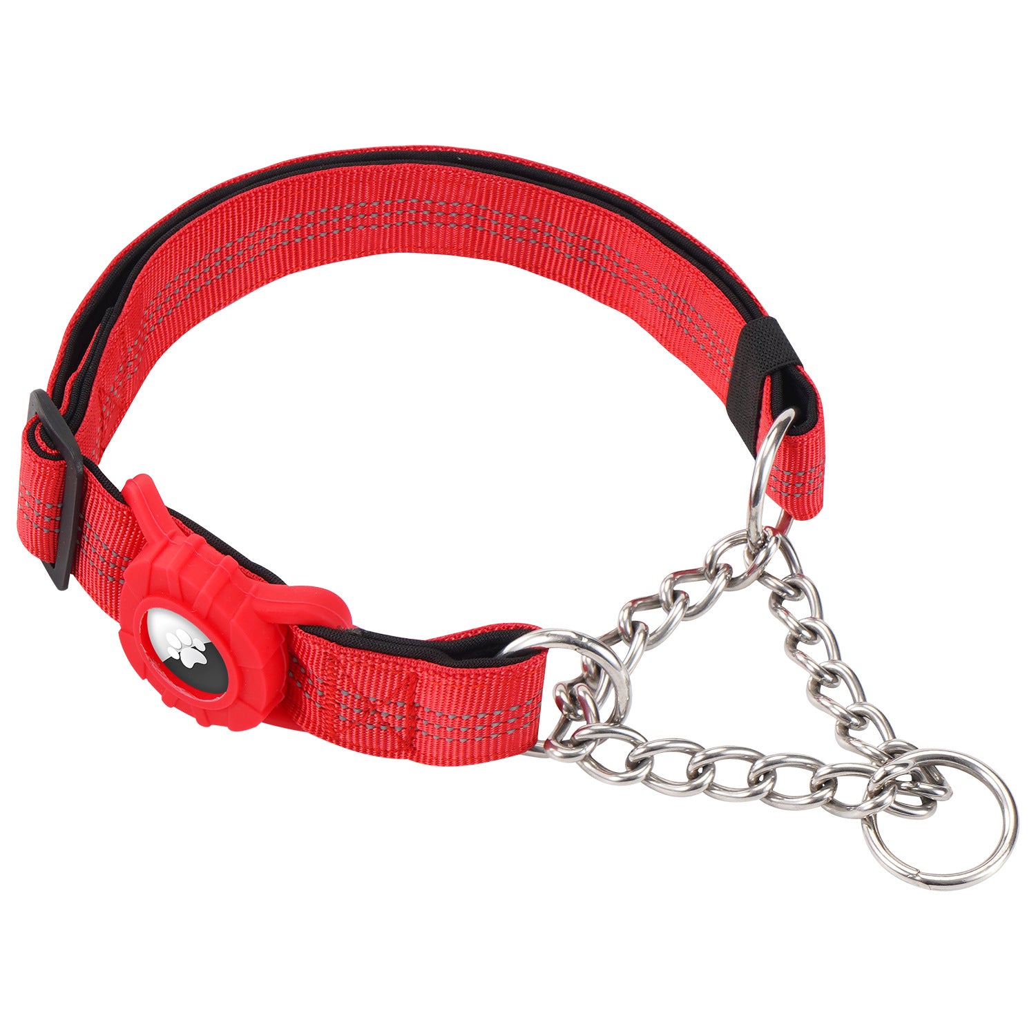 Heavy-Duty Dog Training Collar with AirTag Holder – Adjustable Metal Chain Collar, Escape-Resistant Pet Collar for Medium & Large Dogs