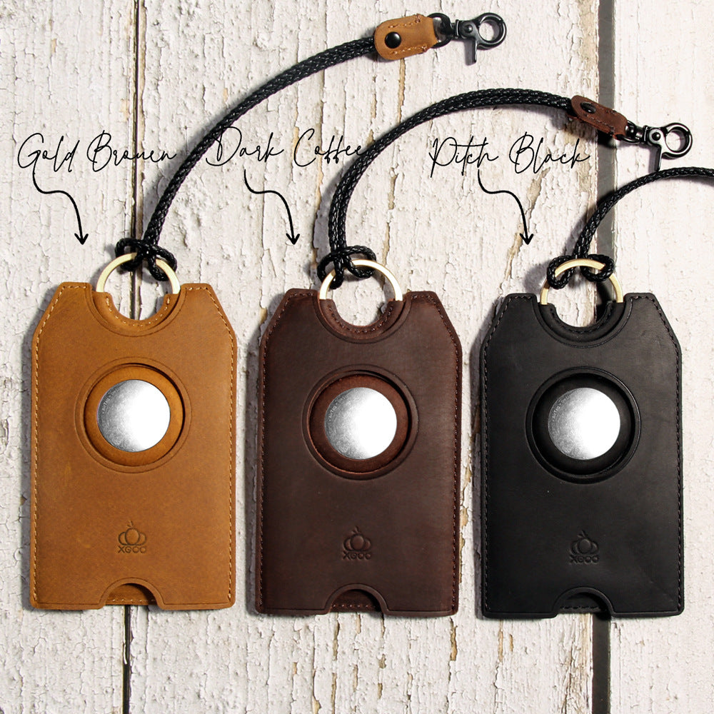 Genuine Leather Luggage Tag – Vintage Travel ID with Privacy Flap & AirTag Slot