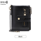 RFID Blocking Leather Wallet for Men – Double Zipper Coin Pocket, Compact Bifold Short Wallet (Anti-Theft & Secure)