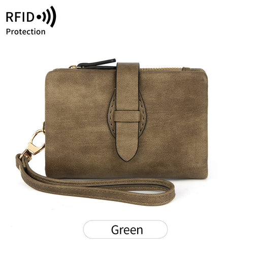 Cross-Border New Rfid Women's Wallet Pu Soft Leather Short Wallet Retro Fashion Zipper Buckle Coin Purse