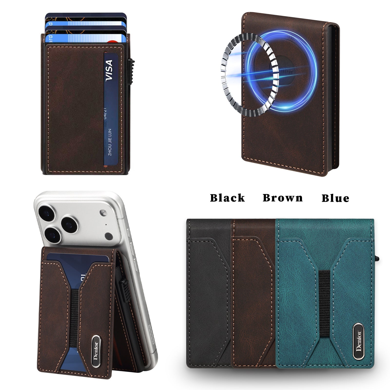 Premium Leather Pop-Up Card Wallet with RFID Protection - Automatic Card Holder