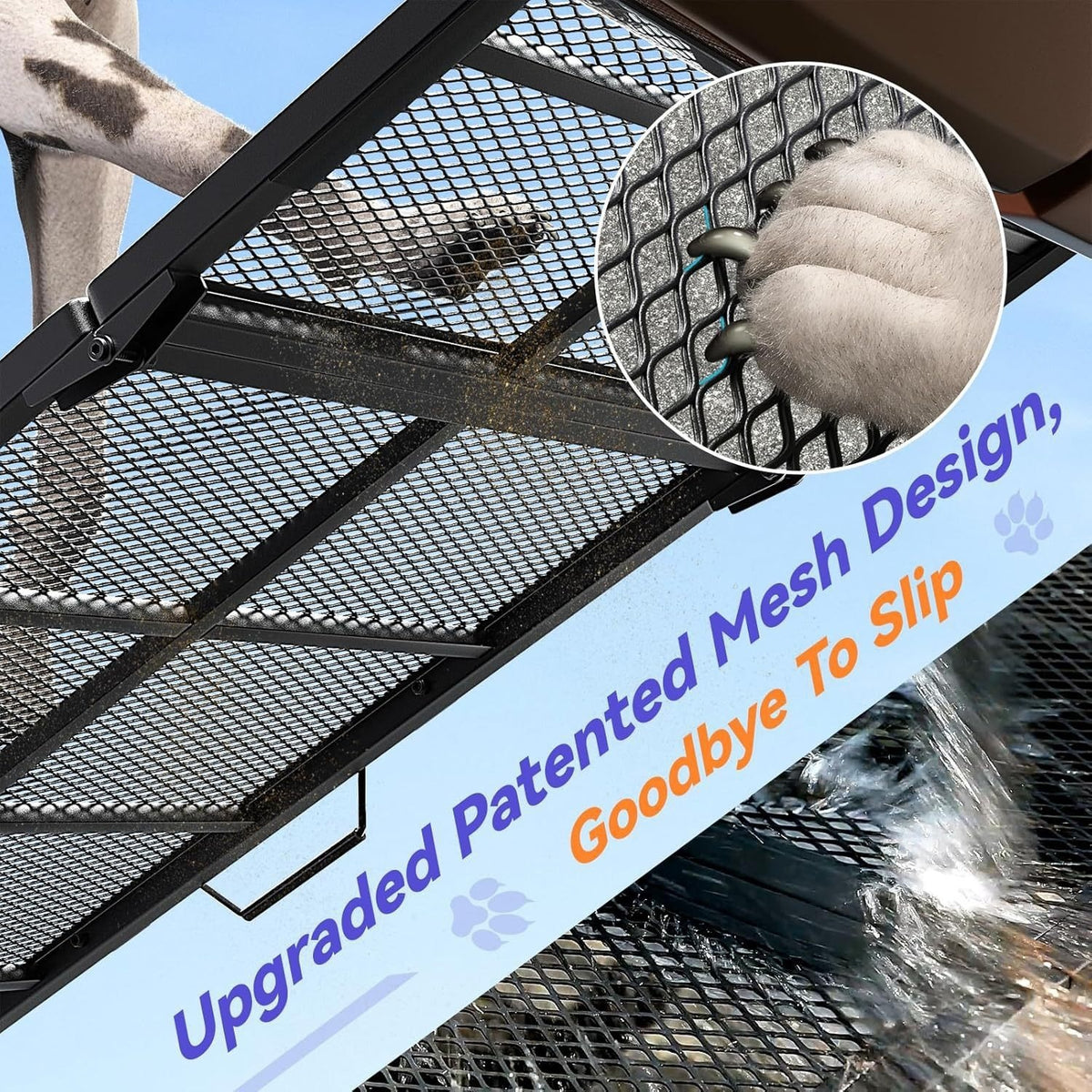 Non-slip textured walking surface of the Lantern folding dog ramp
