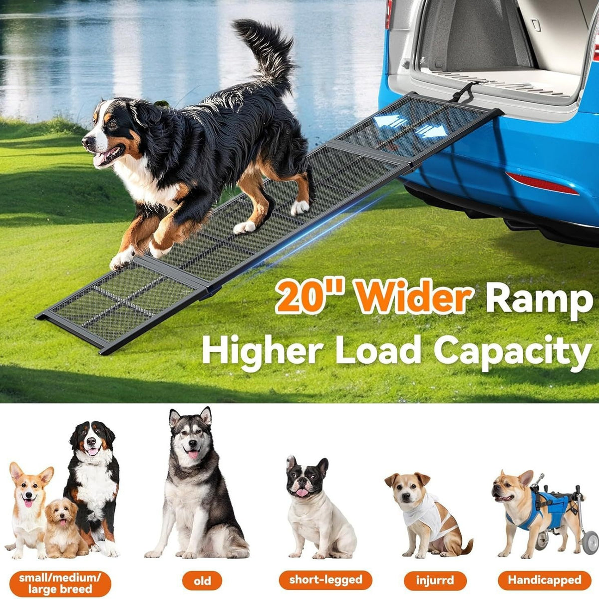 Lightweight folding dog ramp for travel and road trips
