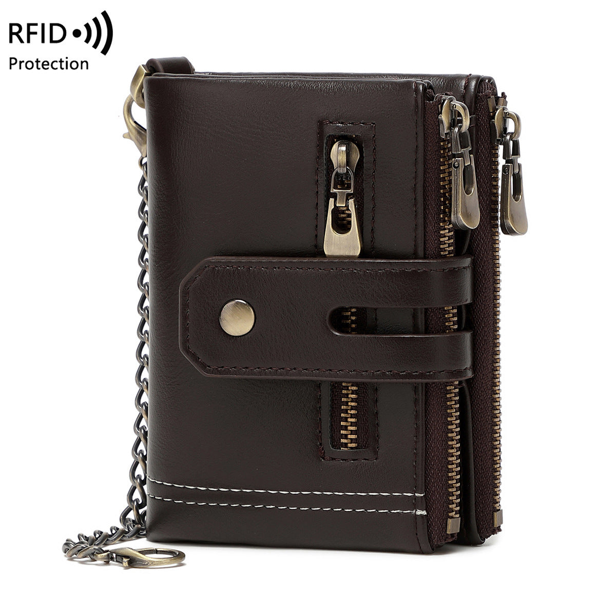 RFID Blocking Leather Wallet for Men – Double Zipper Coin Pocket, Compact Bifold Short Wallet (Anti-Theft & Secure)