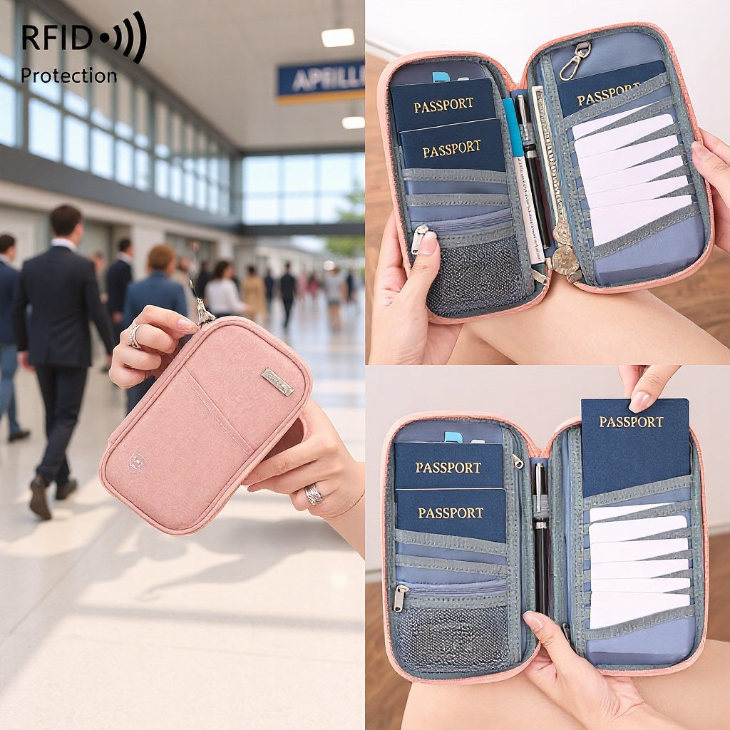 TravelEase  RFID Neck Passport Holder – Waterproof Anti-Theft Travel Wallet & Document Organizer for Men & Women