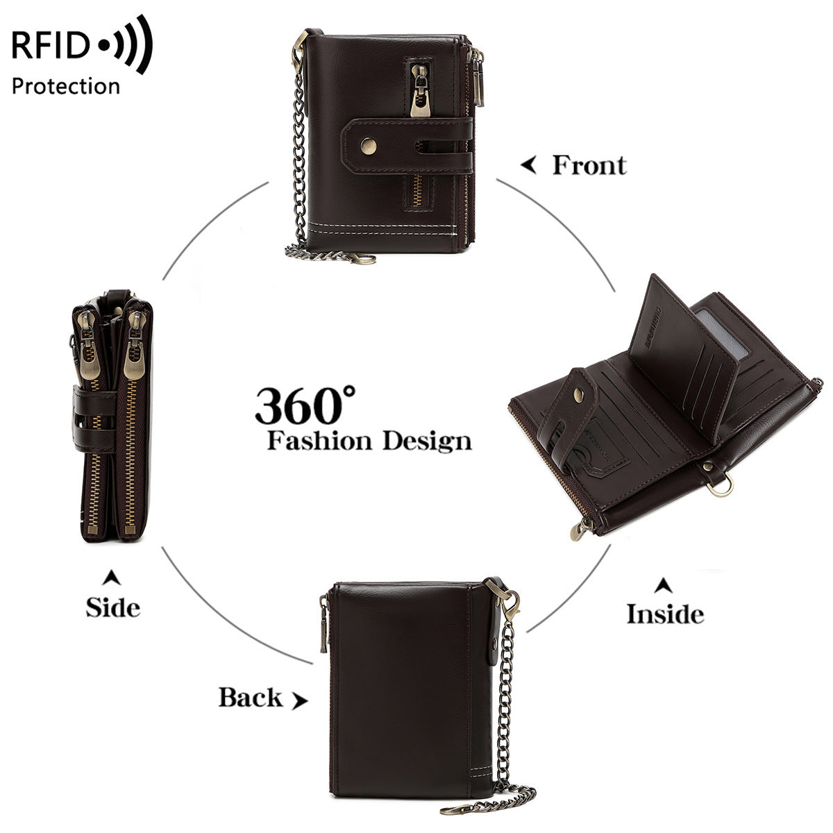RFID Blocking Leather Wallet for Men – Double Zipper Coin Pocket, Compact Bifold Short Wallet (Anti-Theft & Secure)