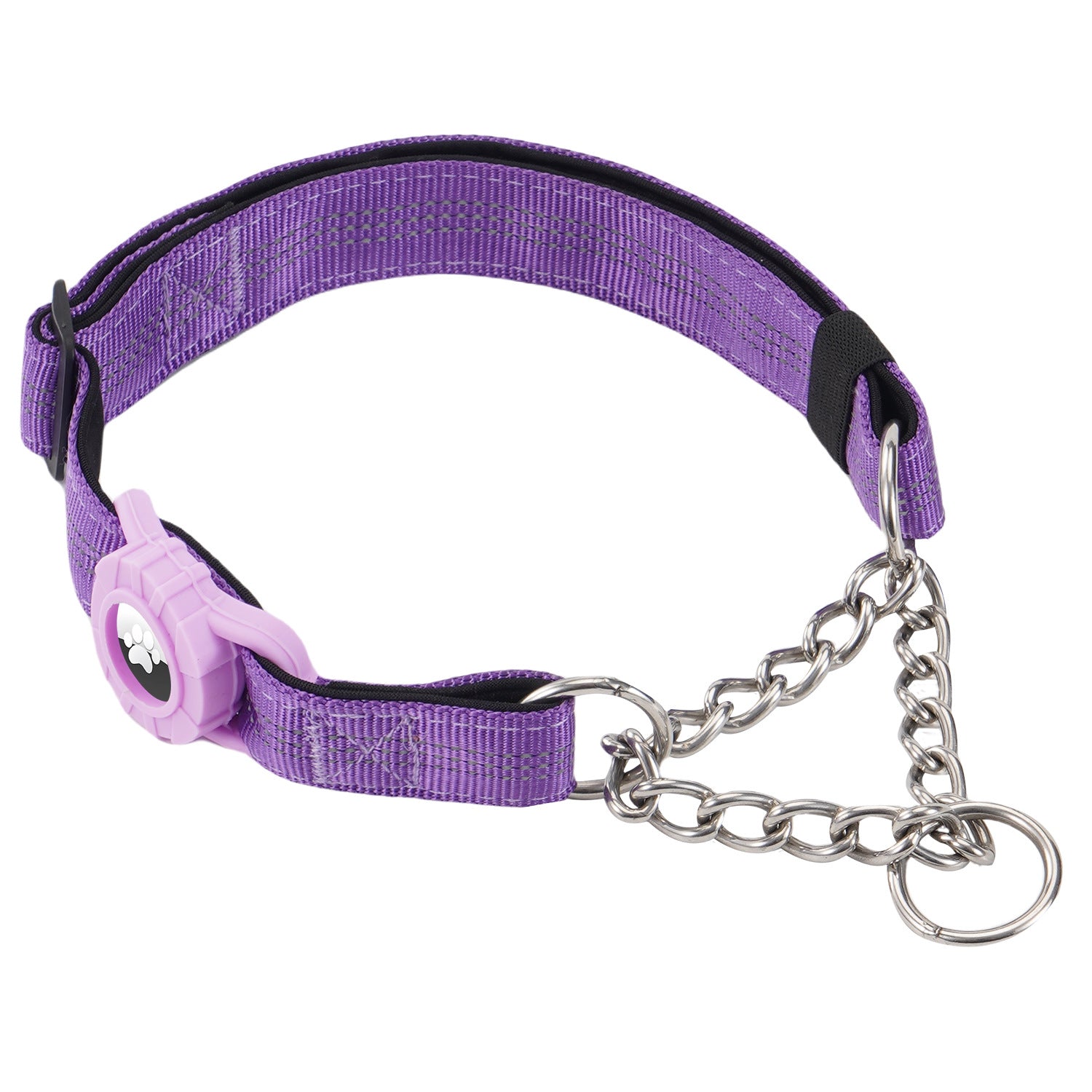 Heavy-Duty Dog Training Collar with AirTag Holder – Adjustable Metal Chain Collar, Escape-Resistant Pet Collar for Medium & Large Dogs