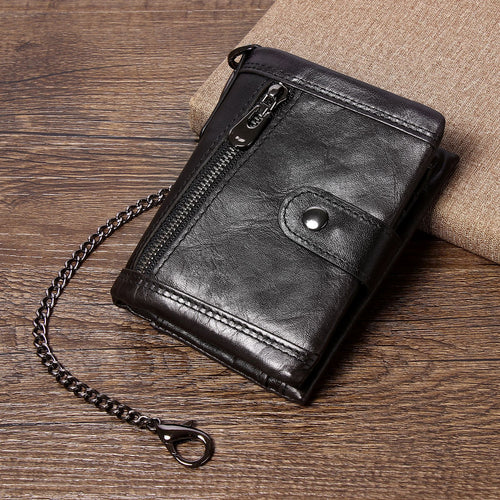 Cross-border genuine leather RFID anti-theft brush wallet short new men's multi-function anti-magnetic cowhide coin purse
