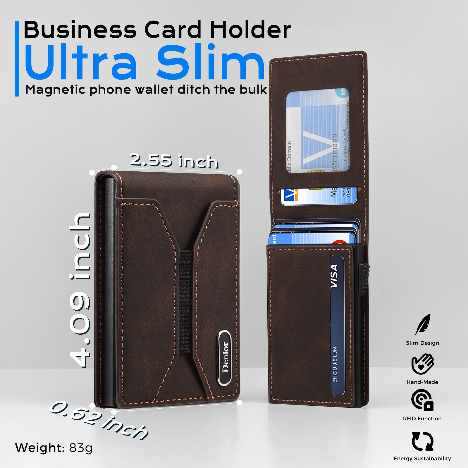 Premium Leather Pop-Up Card Wallet with RFID Protection - Automatic Card Holder
