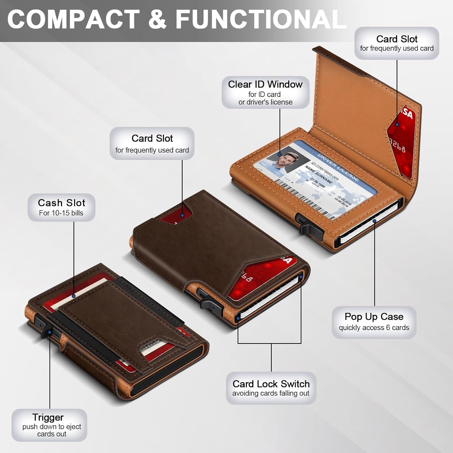 Wallet for Men RFID Blocking Pop Up Card Holder