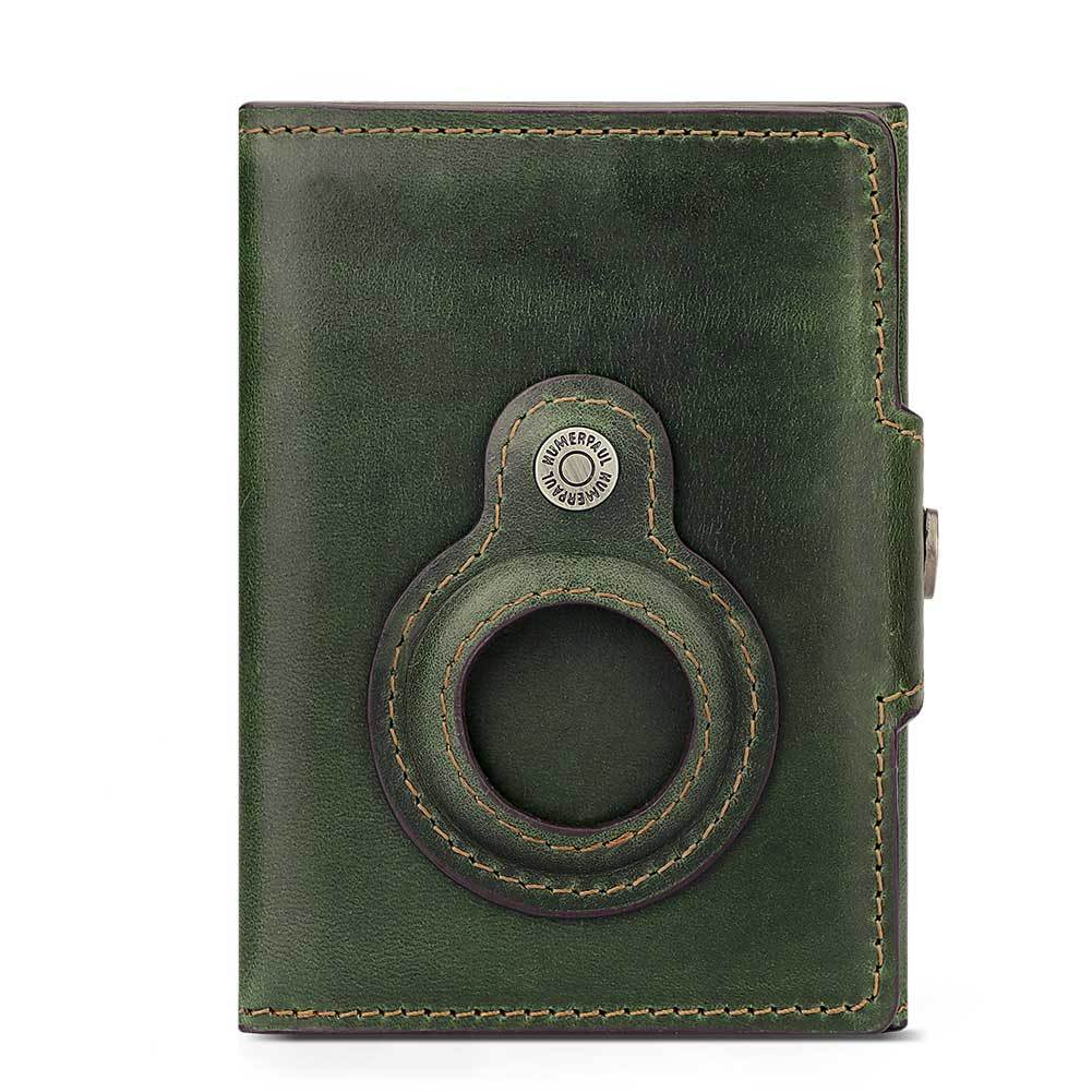 LuxeShield™ RFID Leather Card Holder Wallet – Premium First-Layer Cowhide Automatic Pop-Up Card Case with AirTag Anti-Loss Protection