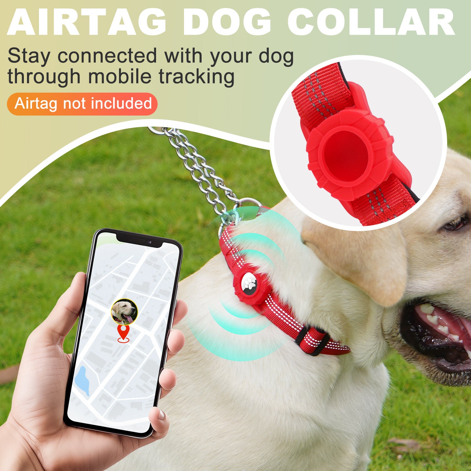 Heavy-Duty Dog Training Collar with AirTag Holder – Adjustable Metal Chain Collar, Escape-Resistant Pet Collar for Medium & Large Dogs