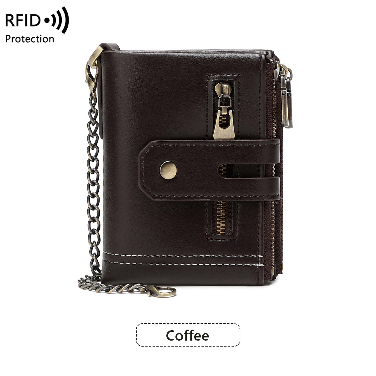 RFID Blocking Leather Wallet for Men – Double Zipper Coin Pocket, Compact Bifold Short Wallet (Anti-Theft & Secure)