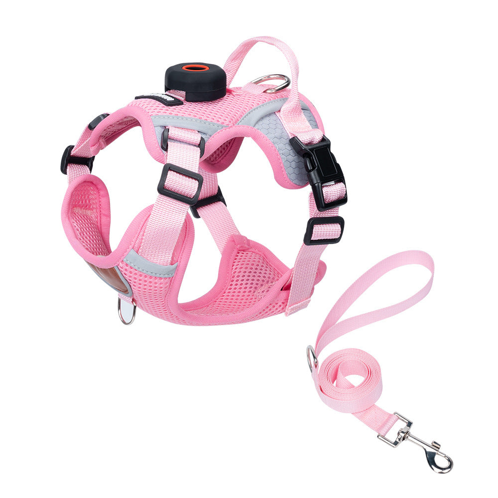AirTag Dog Harness – Waterproof No-Pull Mesh Vest with Reflective Strips