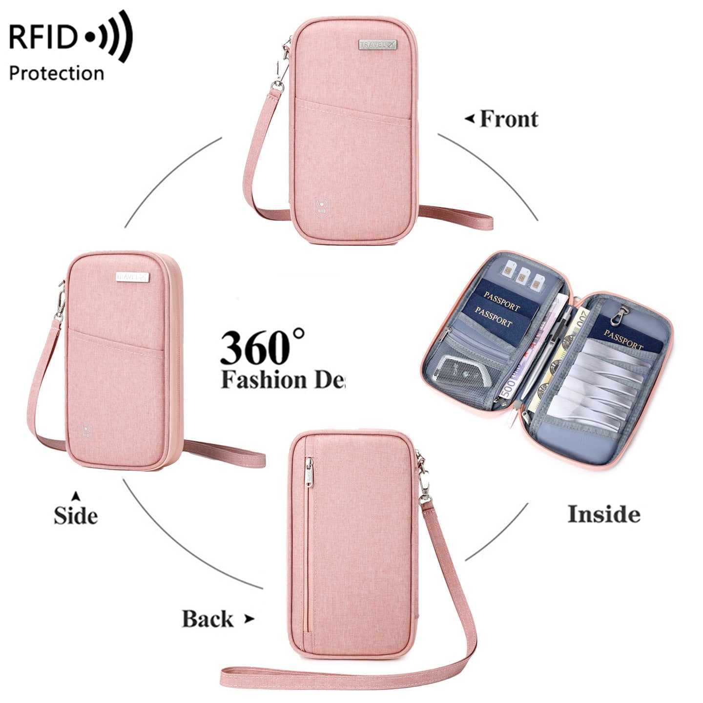 TravelEase  RFID Neck Passport Holder – Waterproof Anti-Theft Travel Wallet & Document Organizer for Men & Women