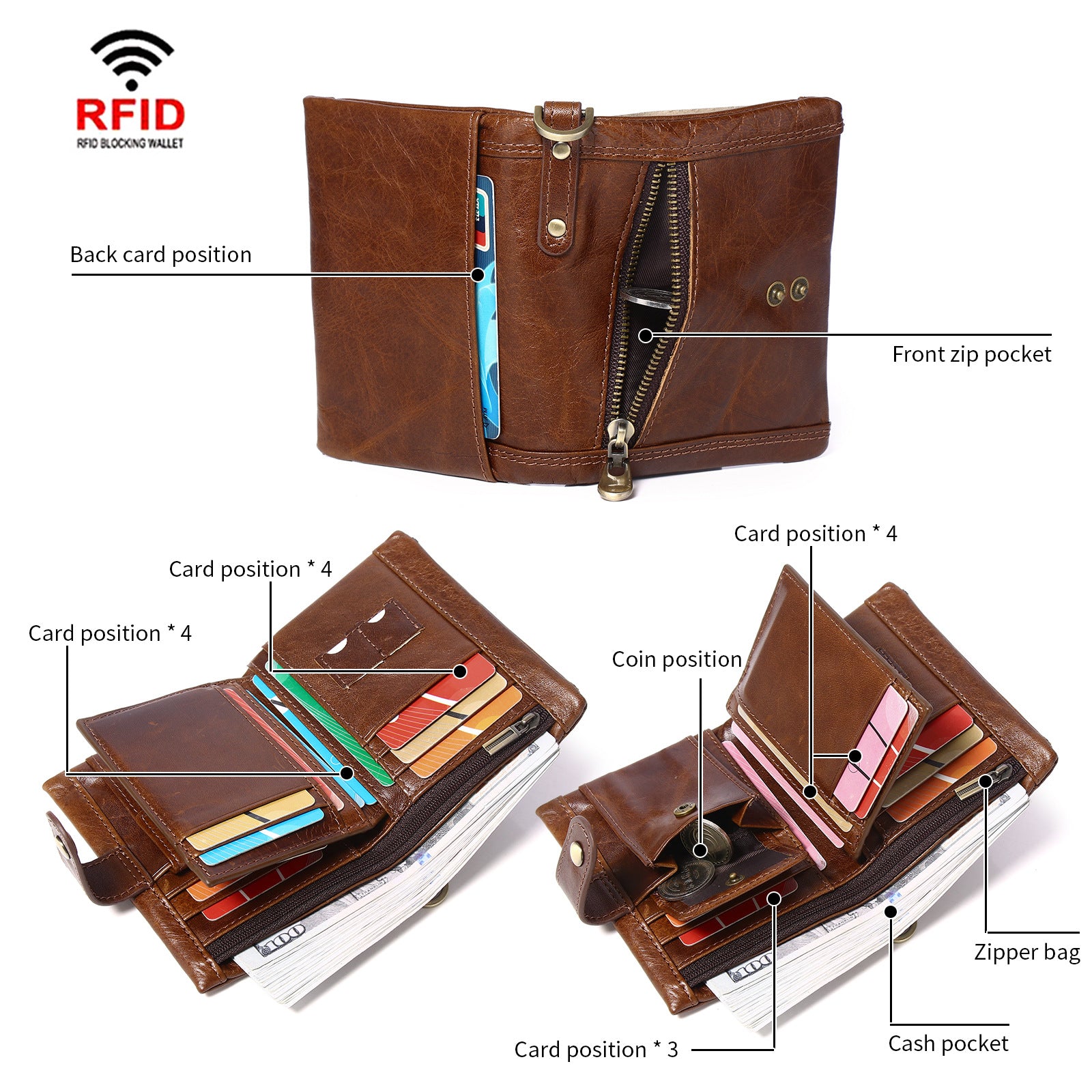 Cross-border genuine leather RFID anti-theft brush wallet short new men's multi-function anti-magnetic cowhide coin purse