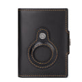 LuxeShield™ RFID Leather Card Holder Wallet – Premium First-Layer Cowhide Automatic Pop-Up Card Case with AirTag Anti-Loss Protection