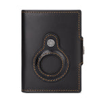 LuxeShield™ RFID Leather Card Holder Wallet – Premium First-Layer Cowhide Automatic Pop-Up Card Case with AirTag Anti-Loss Protection