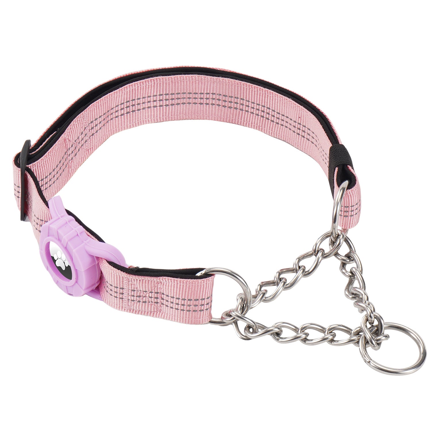 Heavy-Duty Dog Training Collar with AirTag Holder – Adjustable Metal Chain Collar, Escape-Resistant Pet Collar for Medium & Large Dogs