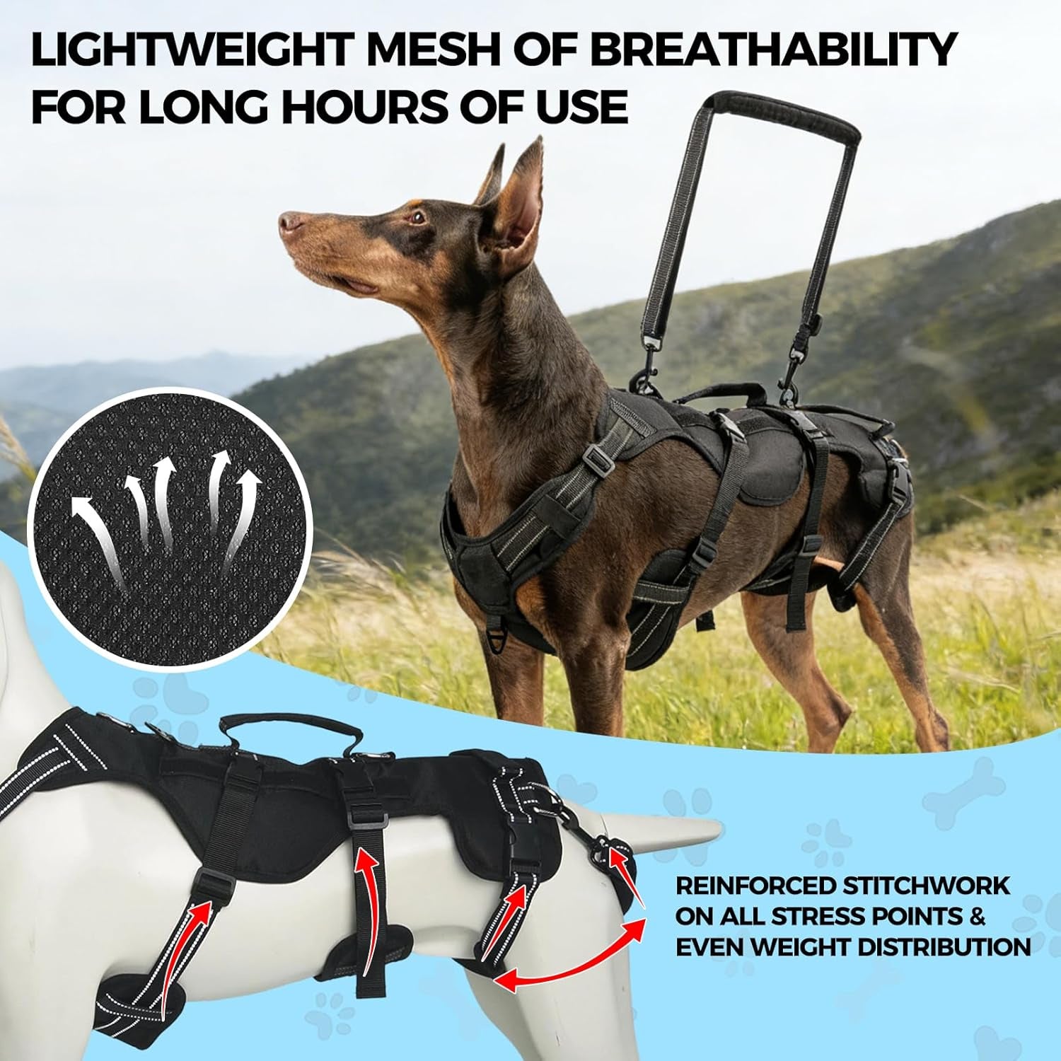Large Dog Lift Harness – Full Body Mobility Support Sling for Senior &amp; Injured Dogs
