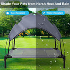 Outdoor Elevated Dog Bed with Canopy – Cooling Mesh Cot with UV Sun Shade