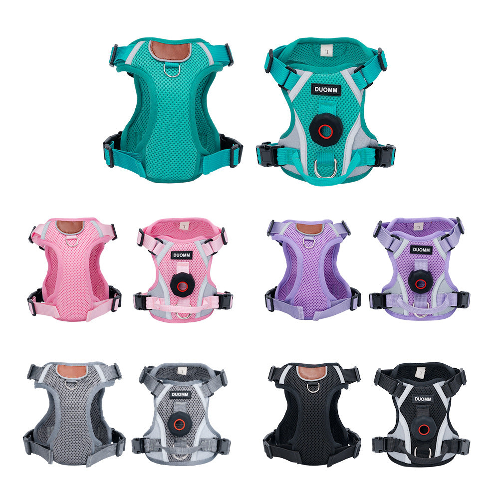 AirTag Dog Harness – Waterproof No-Pull Mesh Vest with Reflective Strips