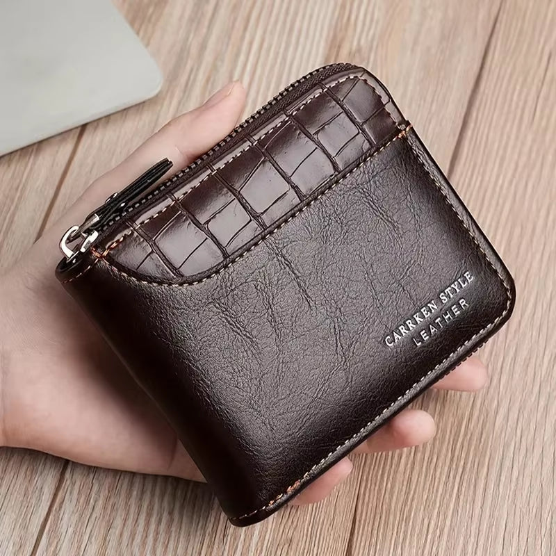 Leather RFID Zipper Wallet for Men
