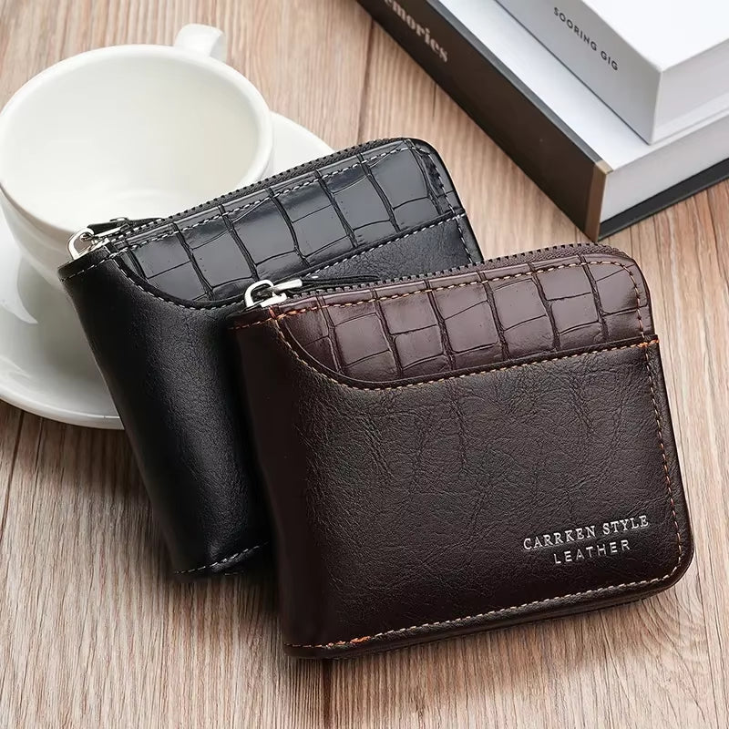 Leather RFID Zipper Wallet for Men