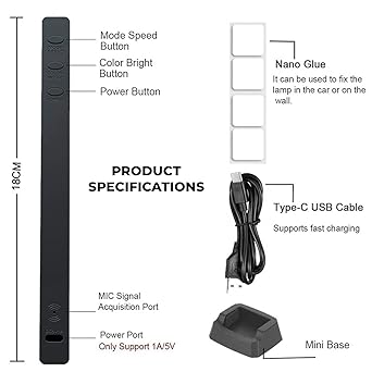 USB Rechargeable Voice Sensitive Music Rhythm RGB Pickup Lamp for Gaming Laptop Desktop Car Dashboard TV & Soundbar Sync 32 Bit Rythm Light (Pack of 1, Black)