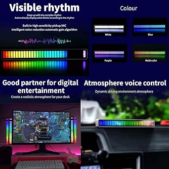 USB Rechargeable Voice Sensitive Music Rhythm RGB Pickup Lamp for Gaming Laptop Desktop Car Dashboard TV & Soundbar Sync 32 Bit Rythm Light (Pack of 1, Black)