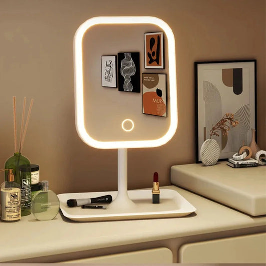 LED Makeup Mirror with Touch Control, 3 Light Modes, USB Rechargeable