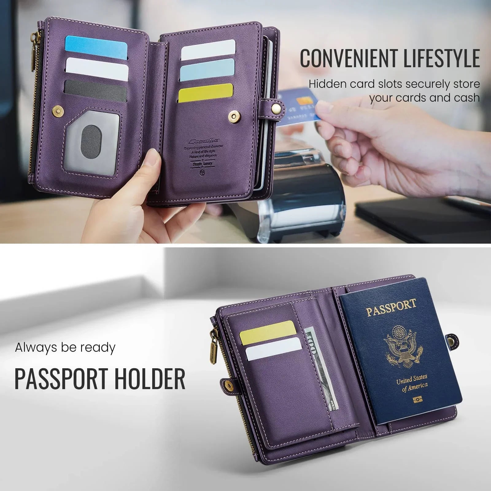 Luxury RFID Travel Passport Holder Wallet with Wrist Strap & Zipper – Secure Organizer for Men & Women (Gold)