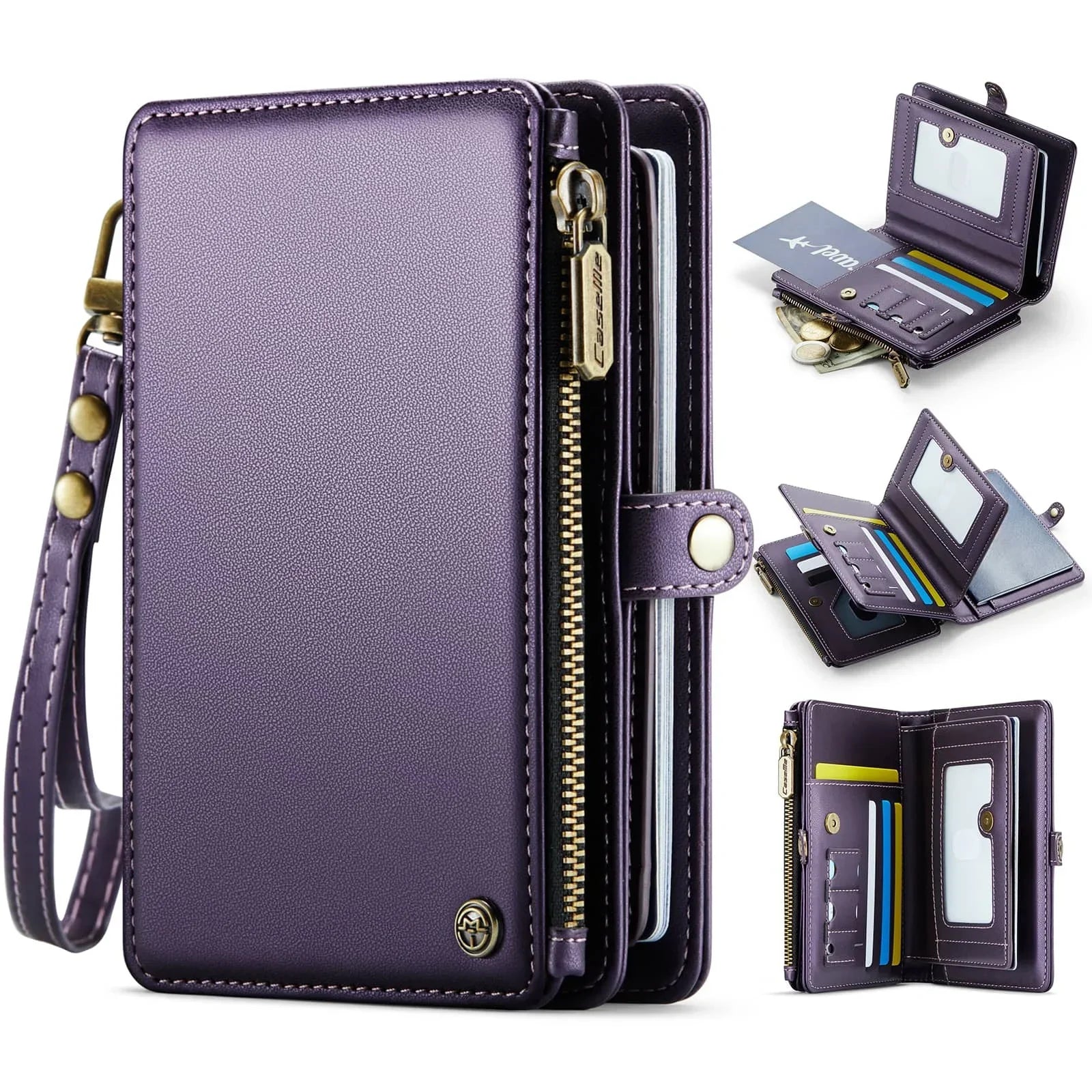 Luxury RFID Travel Passport Holder Wallet with Wrist Strap & Zipper – Secure Organizer for Men & Women (Gold)