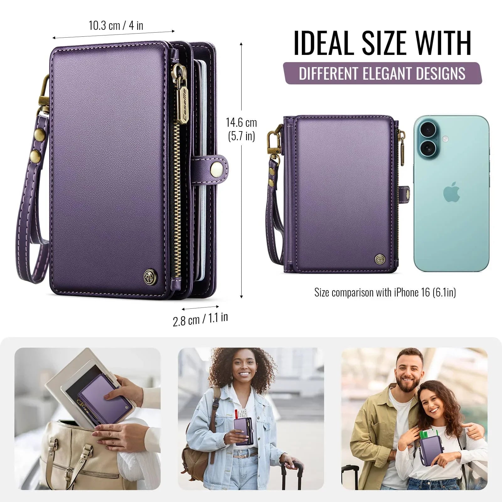 Luxury RFID Travel Passport Holder Wallet with Wrist Strap & Zipper – Secure Organizer for Men & Women (Gold)