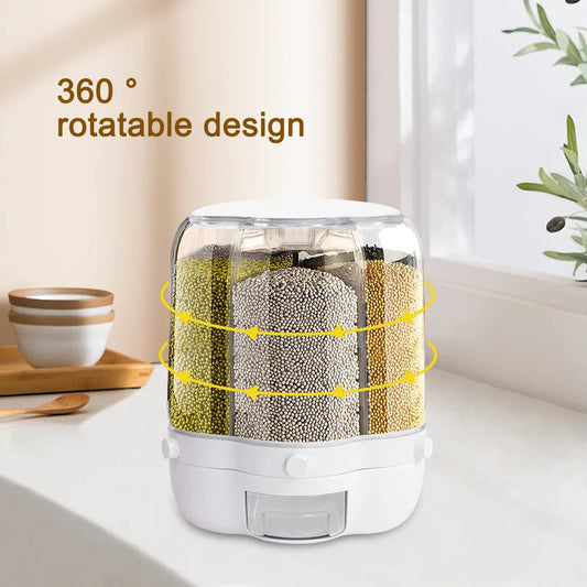 Rotating Food Storage Containers With Lid For Rice Beans Grains