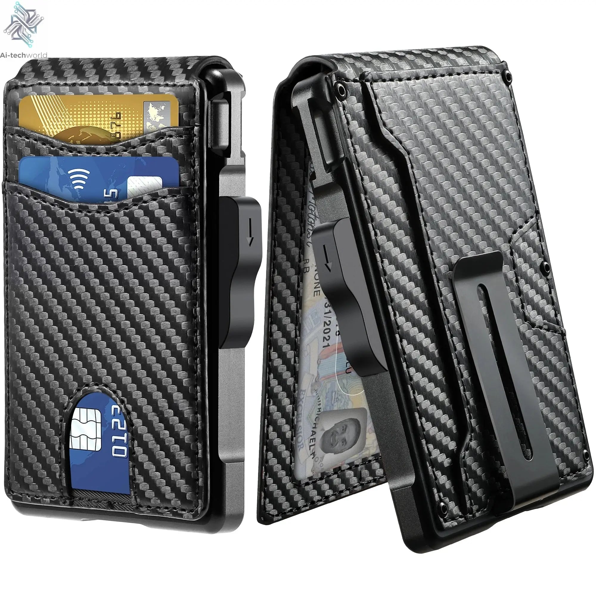 Wallet for Men, Mens Minimalist Wallet 9-13 Cards, Slim Compact Wallet with Money Clip & ID Window, RFID Blocking Smart Pop Up C