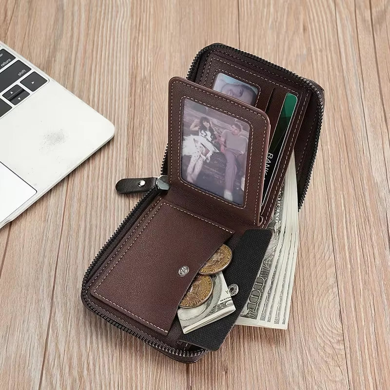 Leather RFID Zipper Wallet for Men