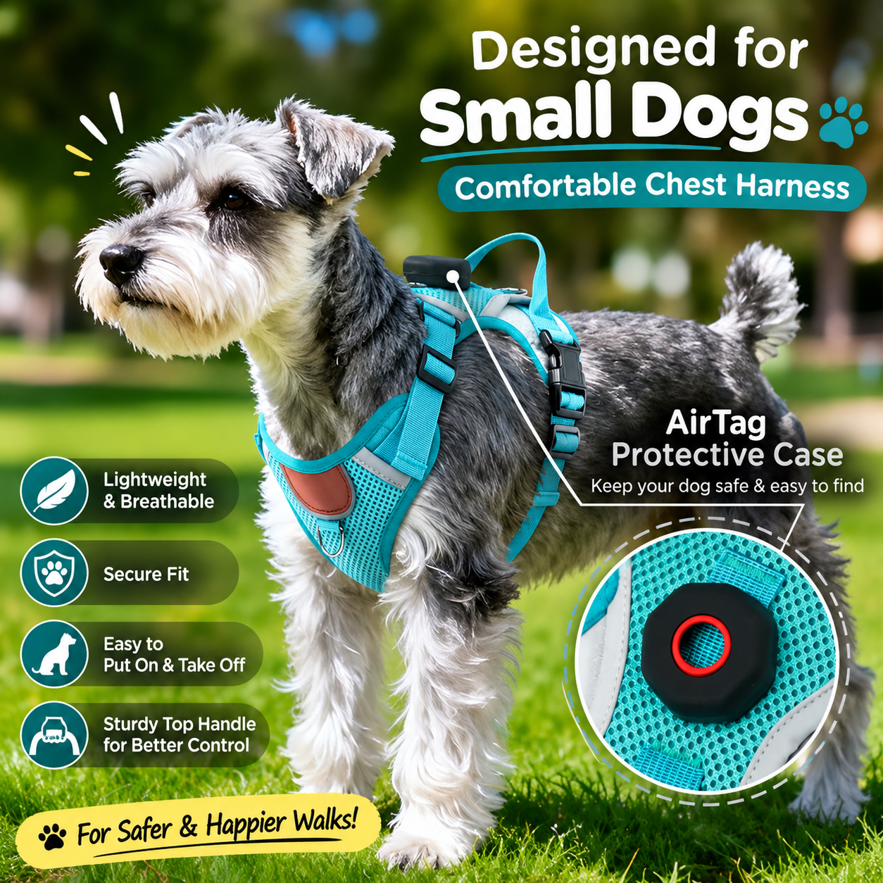 AirTag Dog Harness – Waterproof No-Pull Mesh Vest with Reflective Strips