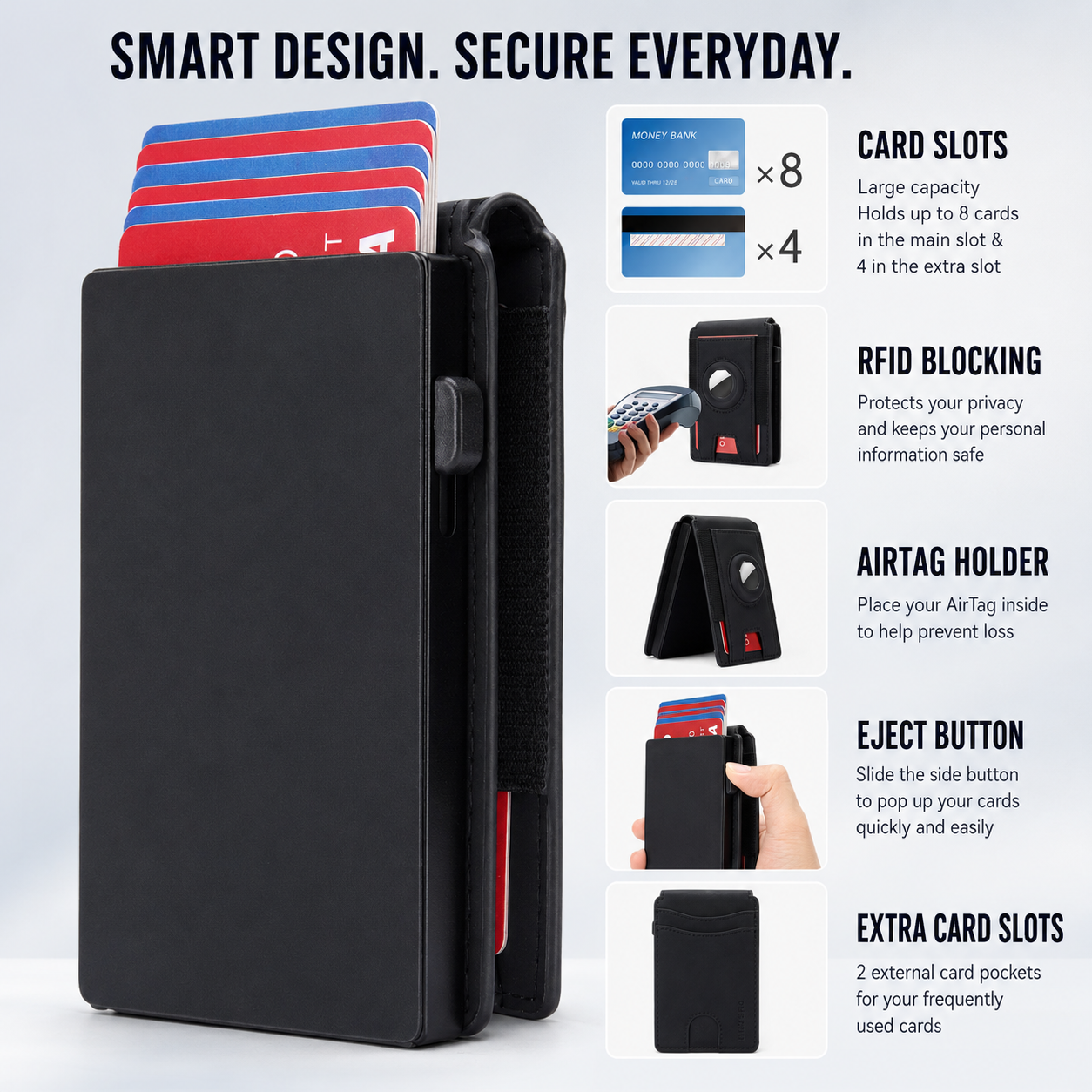 Men's Crazy Horse Leather AirTag Wallet – Slim RFID Card Holder with Magnetic Closure