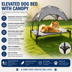 Outdoor Elevated Dog Bed with Canopy – Cooling Mesh Cot with UV Sun Shade