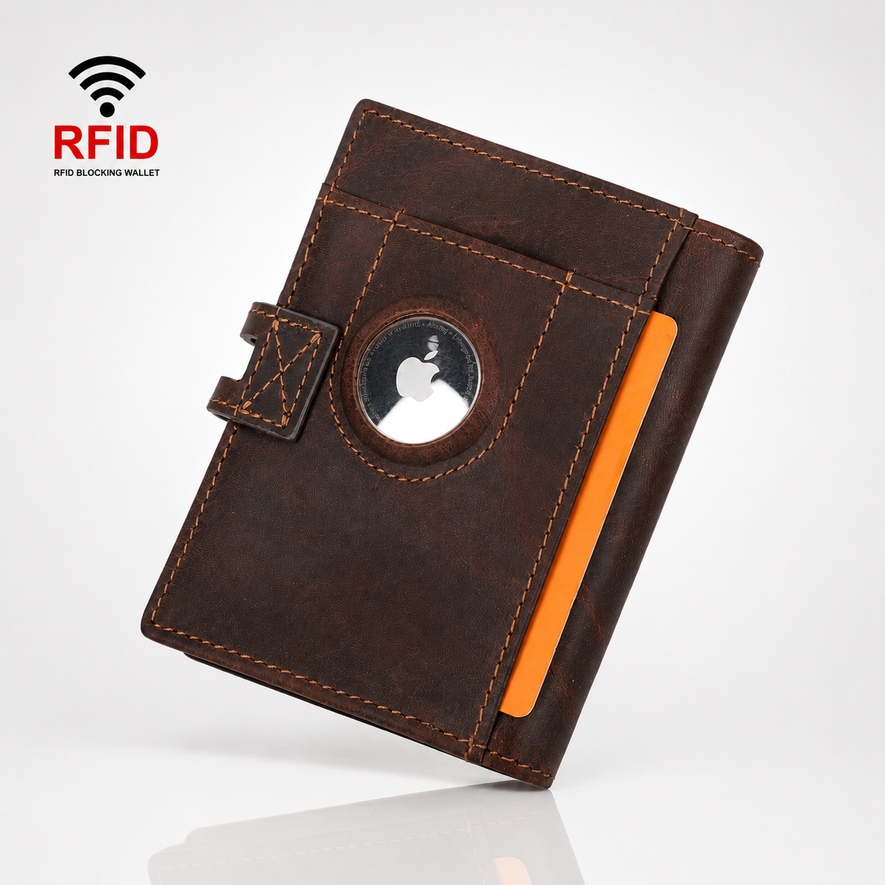 Premium RFID Blocking Men’s Wallet with AirTag Slot – Genuine Cowhide Leather Bifold Wallet with Pop-Up Card Case