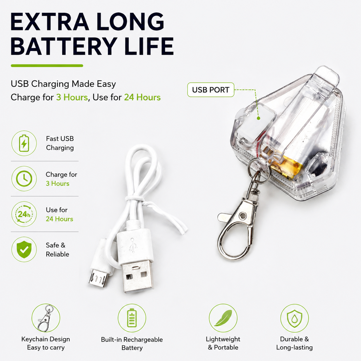 LED Dog Safety Light – USB Rechargeable, Waterproof, 3 Modes & 3 Colors for Night Walks