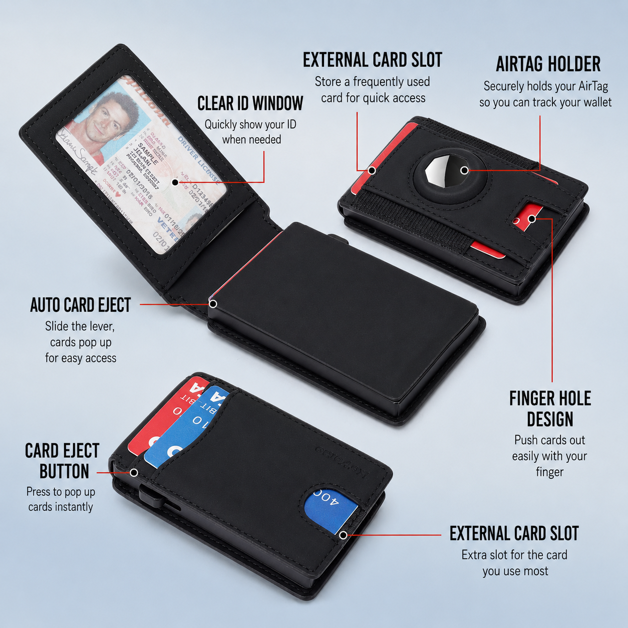 Men's Crazy Horse Leather AirTag Wallet – Slim RFID Card Holder with Magnetic Closure