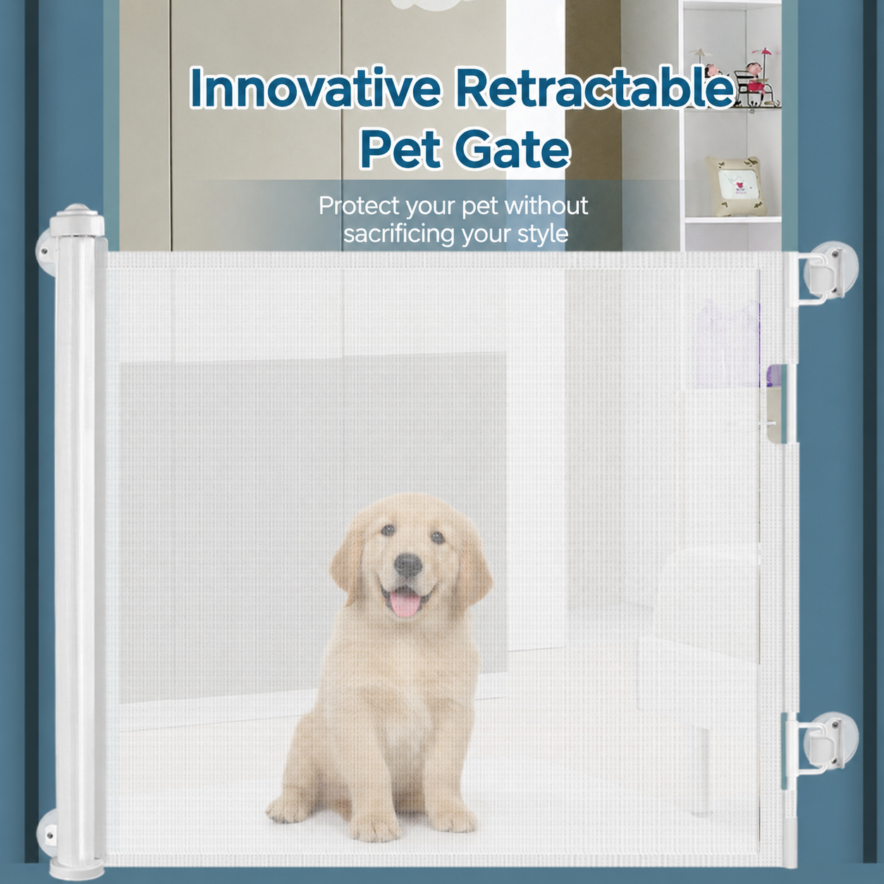 Retractable Baby &amp; Pet Safety Gate – No-Drill Mesh Gate for Stairs, Doorways &amp; Hallways