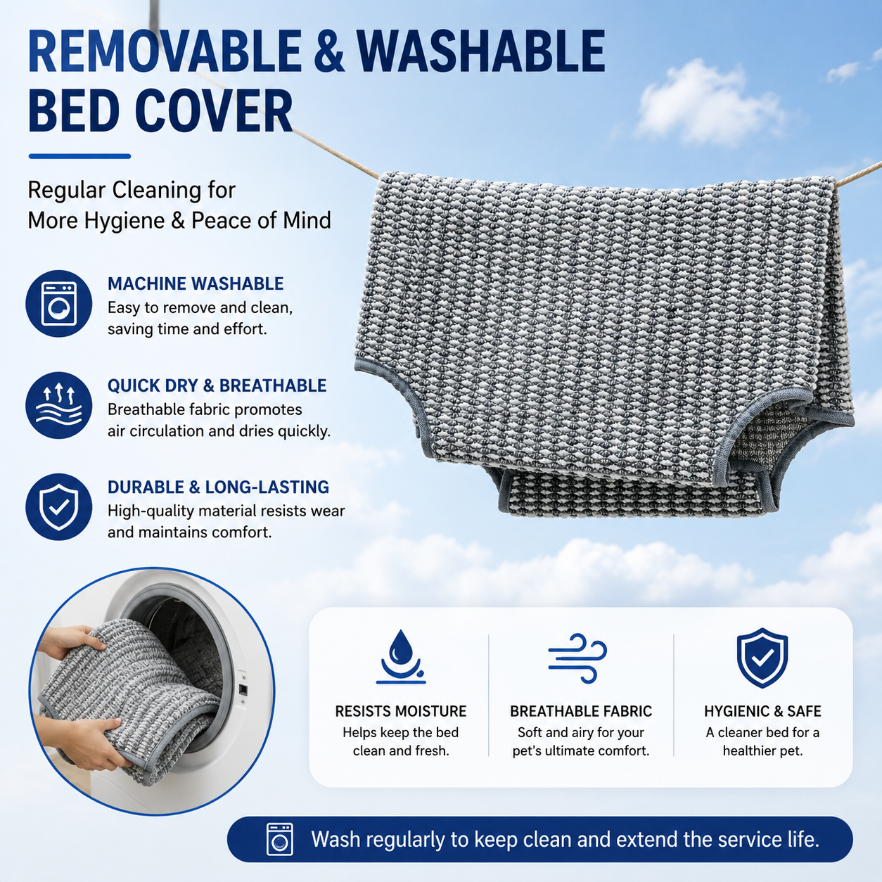 Raised Sisal Cat Bed Dog Cot – Breathable Elevated Bed with Washable Cover