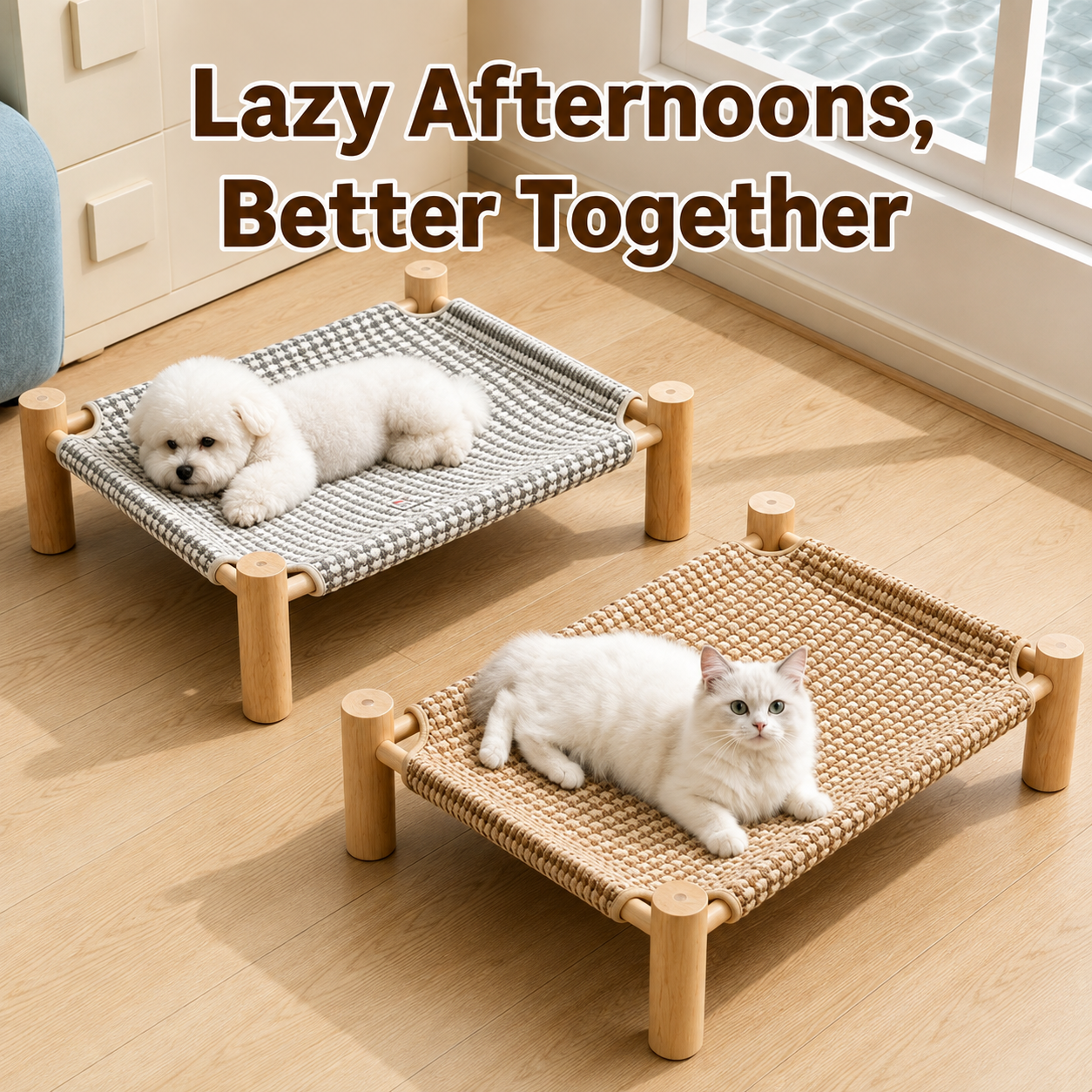 Raised Sisal Cat Bed Dog Cot – Breathable Elevated Bed with Washable Cover