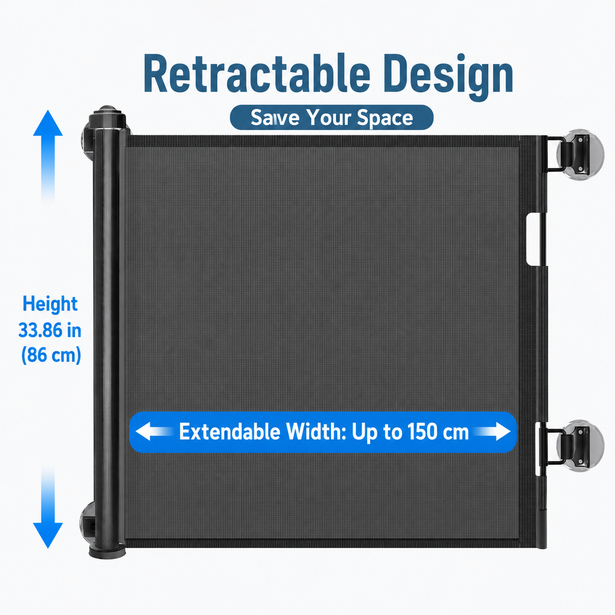 Retractable Baby &amp; Pet Safety Gate – No-Drill Mesh Gate for Stairs, Doorways &amp; Hallways