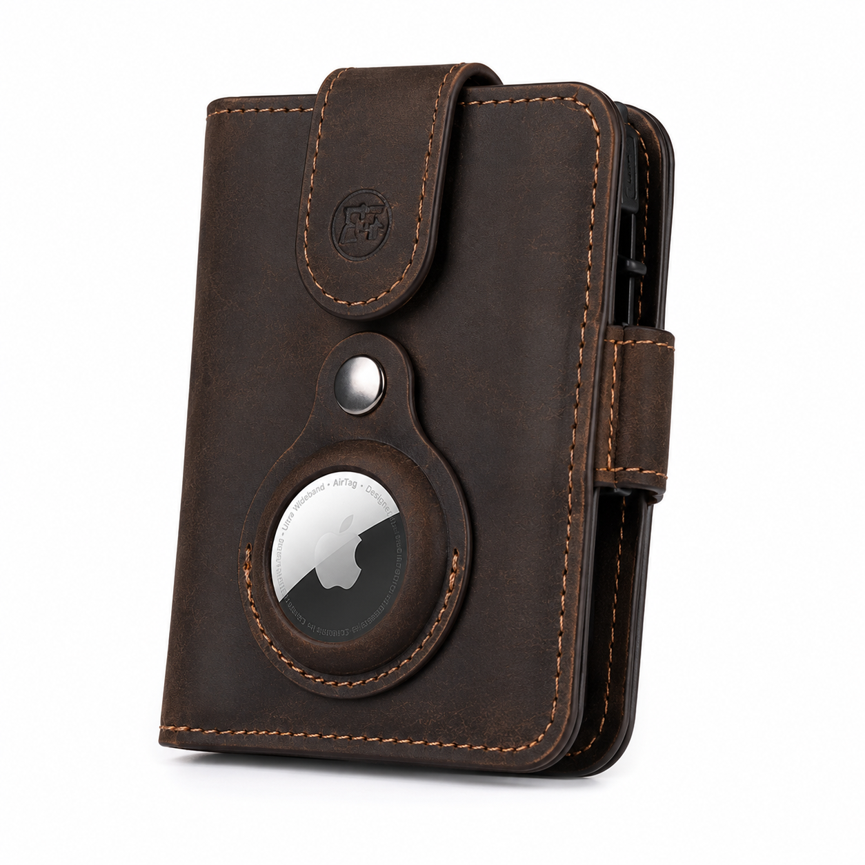 Men's Crazy Horse Leather AirTag Bifold Wallet – RFID Blocking with Card Ejector
