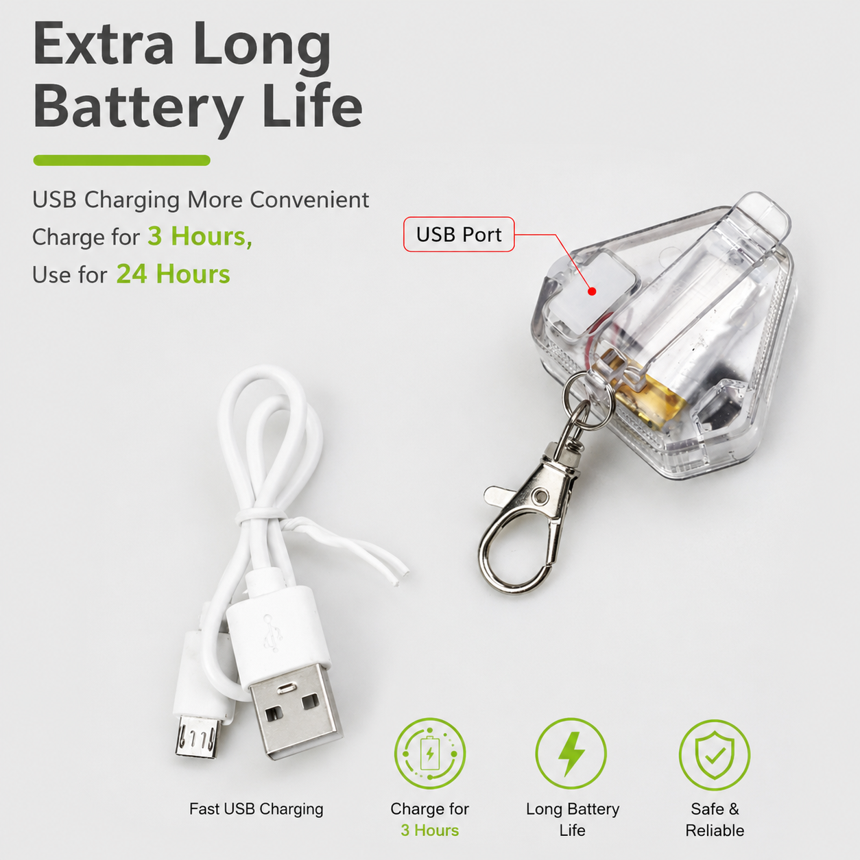 LED Dog Safety Light – USB Rechargeable, Waterproof, 3 Modes & 3 Colors for Night Walks